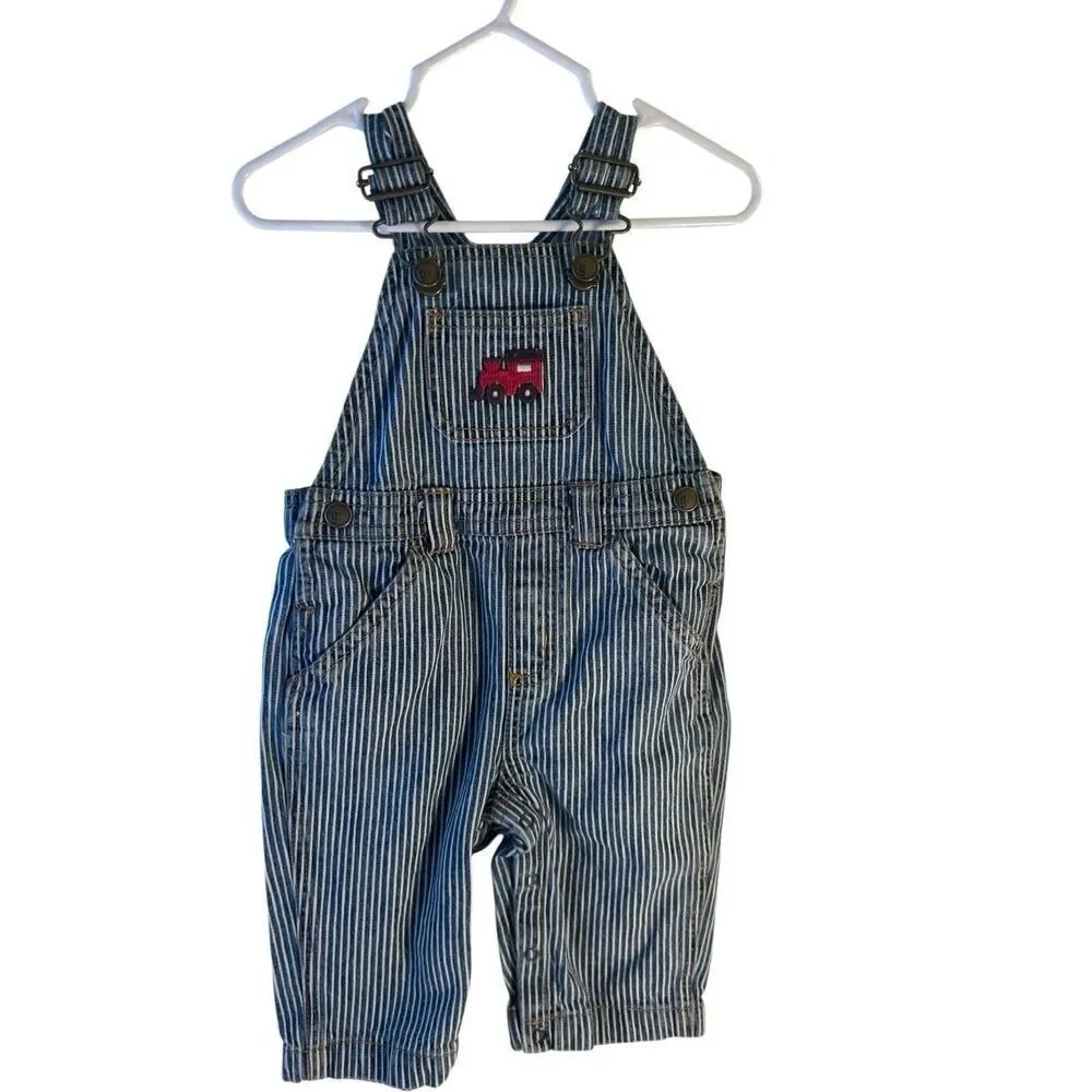 Gymboree 2008 striped denim overalls 3-6 m train patch snaps‎ rn#70530